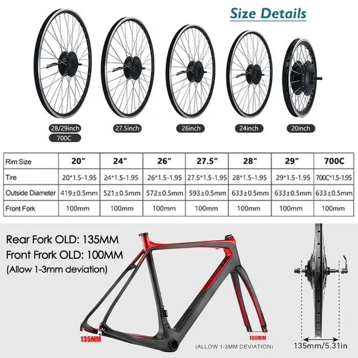 Roue de vélo électrique avec moteur brushless 36V 48V 250W 350W 500W, roue avant ou arrière pour Bicicleta Electrica