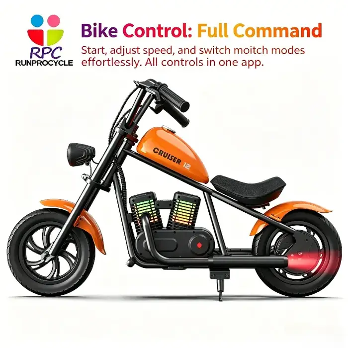 Mini moto électrique 24V, moto rétro contrôlée par application avec audio Bluetooth, cadre en acier 