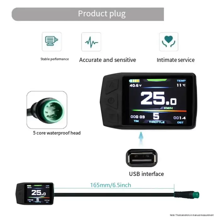 Ebike affichage pour KT TF01U 24V 36V 48V Intelligent coloré LCD compteur étanche Joint vélo électrique