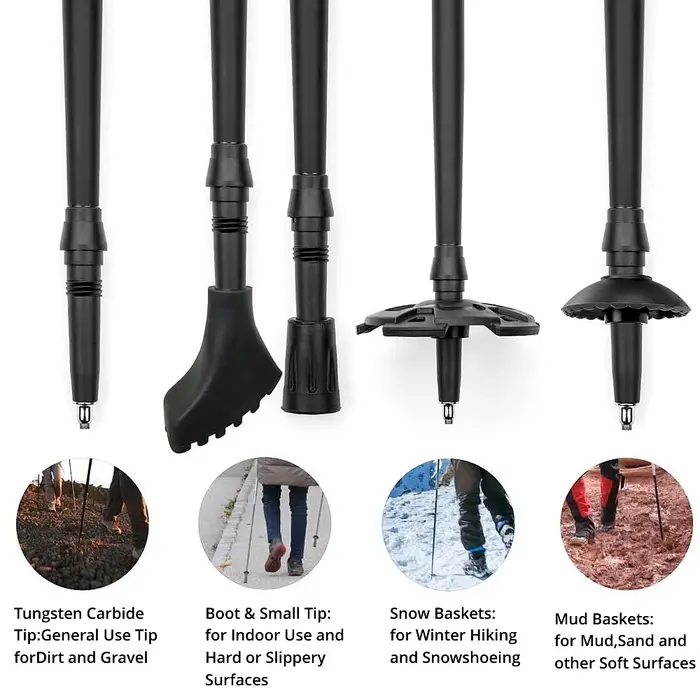 Canne de trekking télescopique pliante ultra-légère en fibre de carbone