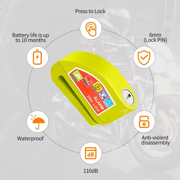 Scooter Moto vélo alarme serrure roue frein à disque étanche antivol en alliage d'aluminium sécurité