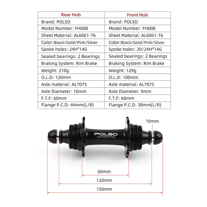 POLSO 700C - Jeu de roues de vélo à pignon fixe 20/24H en alliage d'aluminium avec frein à étrier