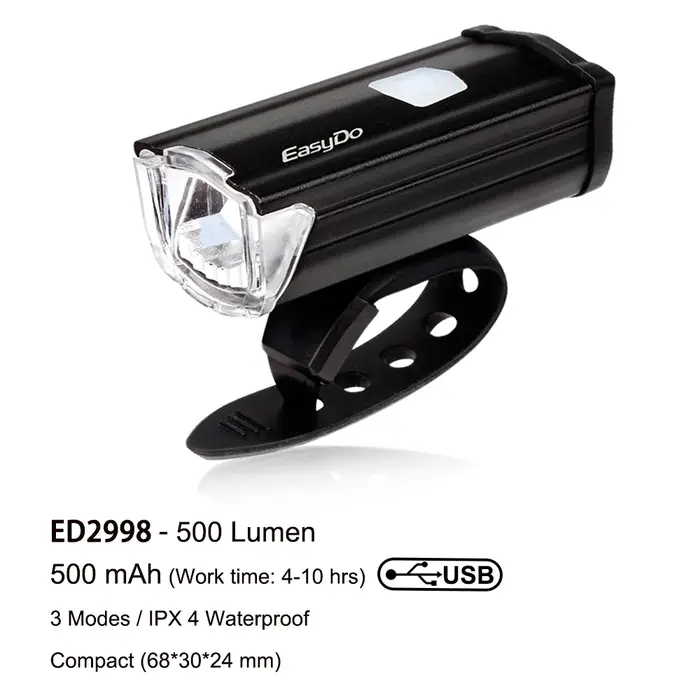 EasyDo-Lampe de vélo LED étanche à la pluie, aste par USB, lampe frontale VTT, lampe de sauna ultral
