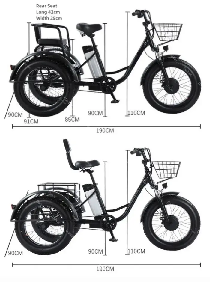 Vélo électrique à trois roues en acier à haute teneur en carbone