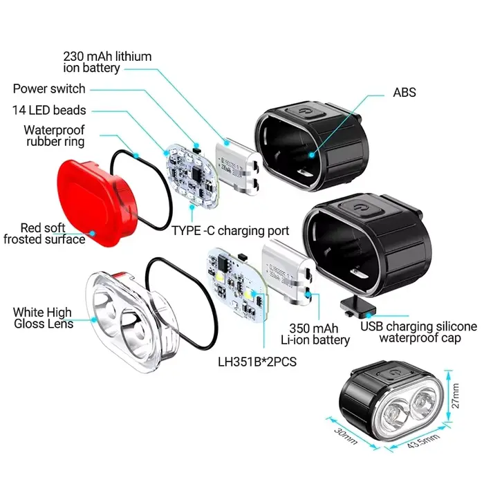 Heinast éclairage de vélo feux avant et arrière lampe