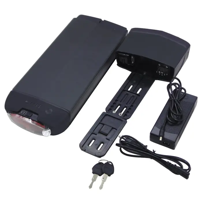 Batterie vélo électrique support arrière lithium 24V 36V 48V haute capacité 10.4Ah à 24Ah coque alliage aluminium robuste pour moteur 250W 350W 500W