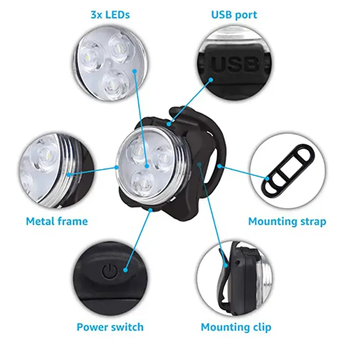 Lumiere led velo Lampe frontale de bicyclette à 3 Led