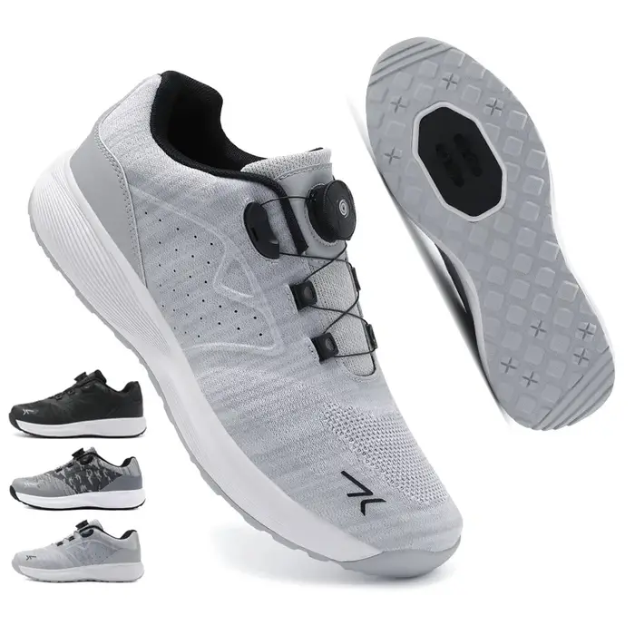 Chaussures de cyclisme VTT pour homme en cuir avec fermeture à crochets et semelle en caoutchouc pour pédales SPD sport et montagne