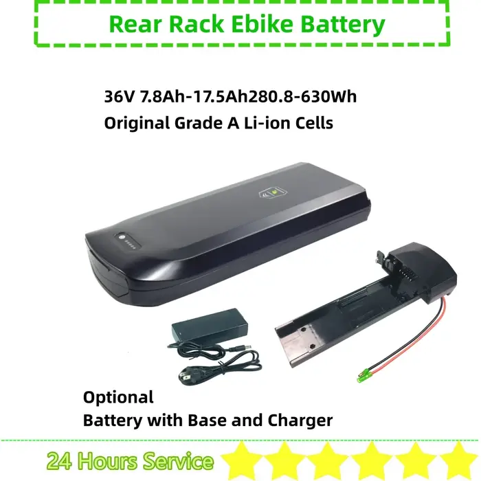 Batterie de vélo électrique de support arrière 36V 7.8Ah 8.8Ah 10Ah 10.4Ah 13Ah 17.5Ah 24V