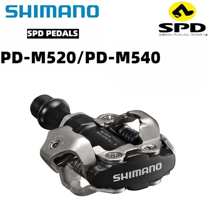 Pédales VTT Shimano PD-M520/M540 de qualité professionnelle SPD à dégagement multiple - avec caleçons SH51 pour un cyclisme durable sur sentier et en montagne