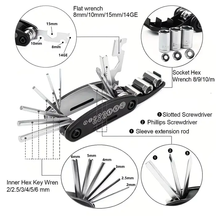 Kit d'outils multifonction pour vélo 16-en-1