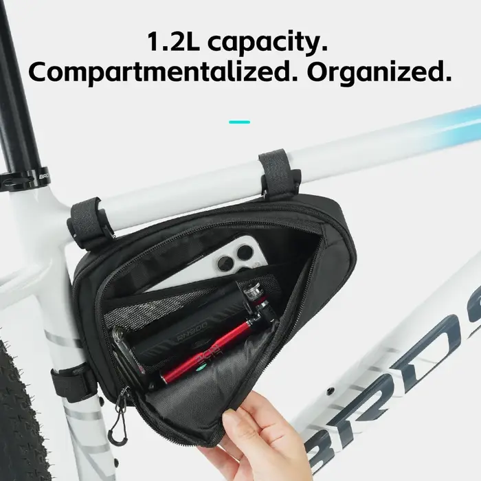 LITERIDE 1.2L Sacoche de vélo à poches latérales en sergé ToxturoTube, sac triangulaire, sac réfléchissant pour une utilisation sans contact, accessoires de vélo