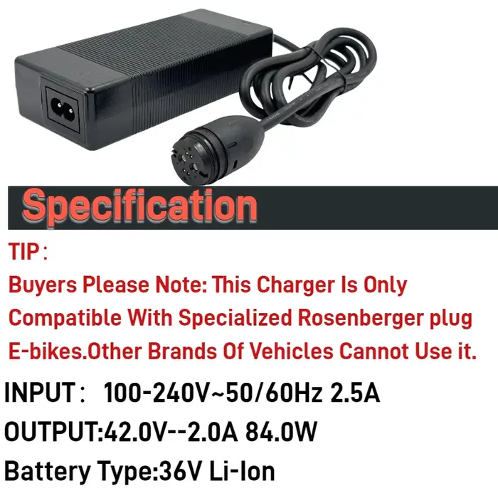 Chargeur Li-Ion Elecrun 42V 2A pour vélo électrique spécialisé à prise Rosenberger-chargeur de batterie