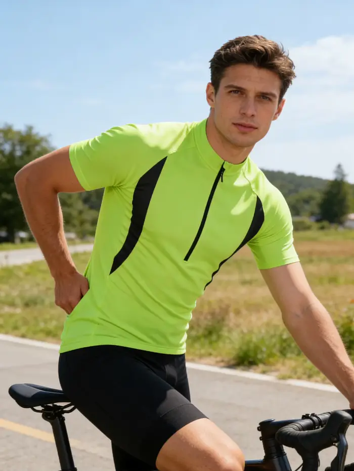 Maillot de cyclisme pour hommes à manches courtes en polyester respirant et séchage rapide pour vélo de montagne et sport d'été