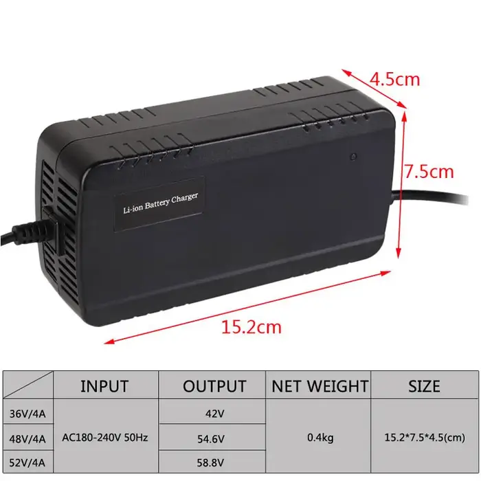 Chargeur de batterie Lithium Li-ion pour vélo électrique, prise DC XLR RCA EU 36V 42V 48V 54.6V 52V 