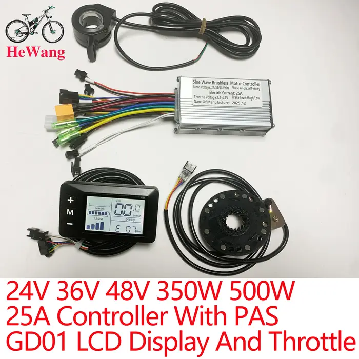 Contrôleur de moteur sans balais pour vélo électrique 25A/30A, 24V 36V 48V 350W 500W, avec écran LCD