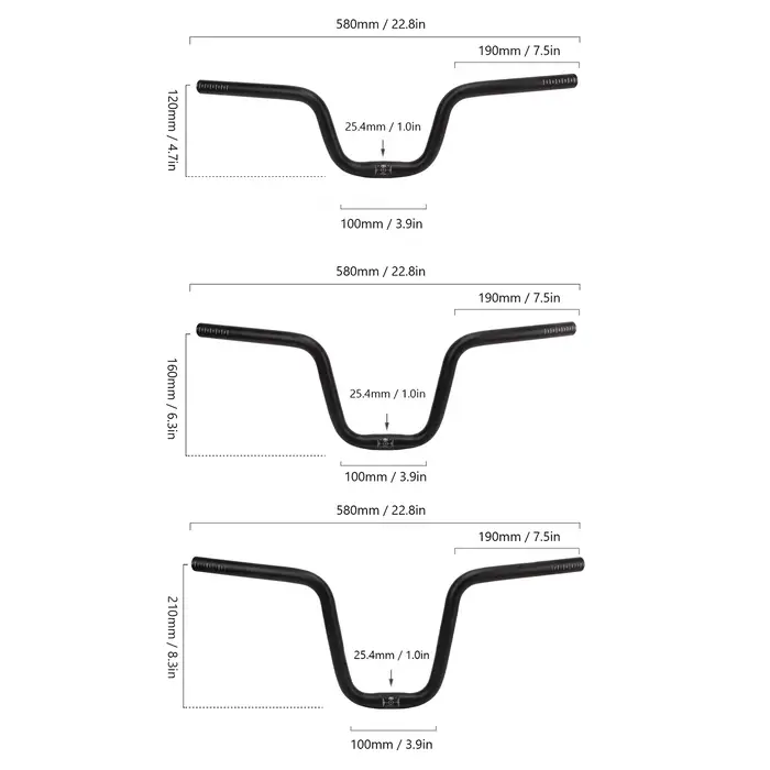 Guidon pliant extra long en alliage d'aluminium pour vélo de route et VTT, dimensions 25.4mm, diamètre 580mm