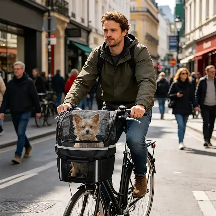 Panier pour chien pour vélo, porte-animaux pour guidon de vélo avec fenêtre, panier pour petit chien pour les loisirs quotidiens, les trajets domicile-travail et les activités de plein air