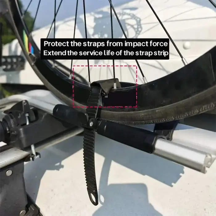 Sangles d'adaptation de roue de vélo pour porte-vélos de toit en plastique souple avec coussin de protection à dégagement rapide pour Thule 599 598 591 568 564 561 532