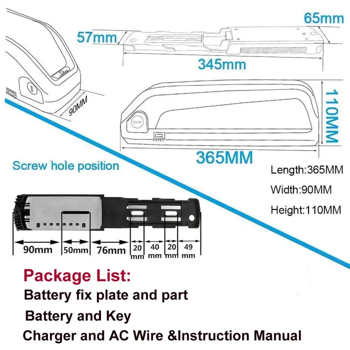 Hailong – batterie 36/48/52V pour vélo électrique
