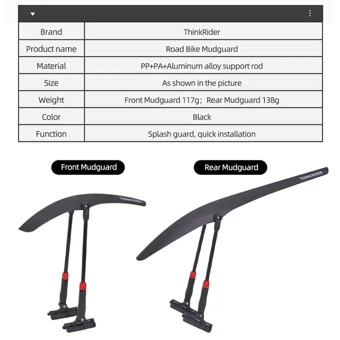 ThinkRider-Garde-boue avant/arrière universel pour vélo de route 700C