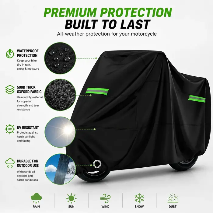 Housse pour vélo et cyclomoteur, tissu Oxford épais 500D, imperméable et résistant aux UV, fermeture éclair pour batterie, pour vélos électriques et sièges enfant, noir