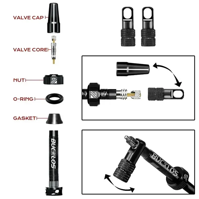 BUCKLOS Valve Tubeless de vélo 40mm 44mm 55MM