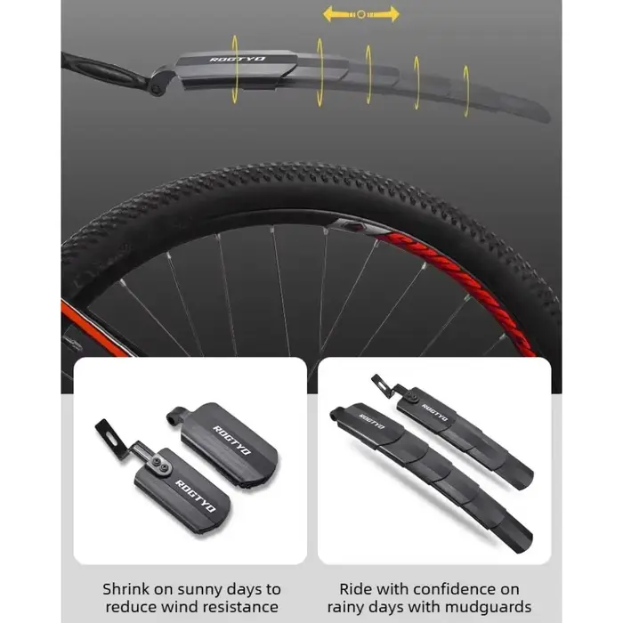 Garde-boue de vélo en matériau imperméable, design rétractable, mécanisme de pliage, garde-boue pliable universel pour vélo.