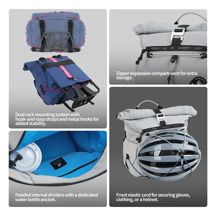 Sac de guidon de vélo Rhinowalk à dégagement rapide avec cadre de support