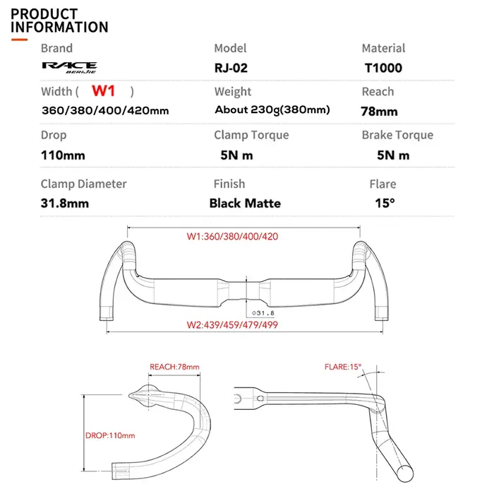 BERIJIE – guidon Aero gravier entièrement en carbone