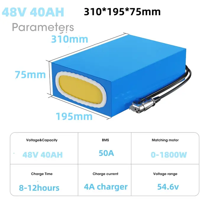 Batterie au lithium 48V 40Ah pour vélo électrique et scooter puissant avec certification CE et 9 coloris disponibles