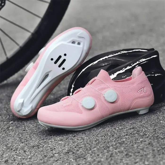Chaussures de cyclisme sur route hommes femmes rose respirant auto-verrouillage taquet Spd