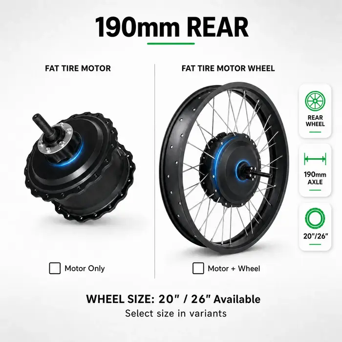 Kit de conversion de vélo électrique avec moteur de moyeu 48V 1000W pour pneus larges 20" 26" (avant/arrière) 135mm 170mm 20*4.0 26*4.0