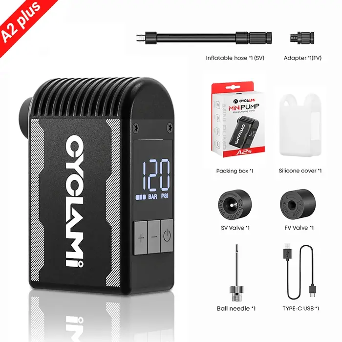 Pompe à vélo électrique portable en alliage CYCLAMI A2S 120 PSI 500 mAh, mini compresseur d'air rapi