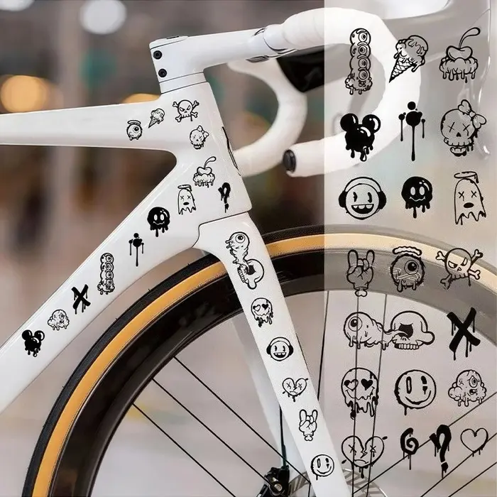 Autocollants de vélo graffiti dessin animé pour tube supérieur de cadre de vélo, autocollants de cyc