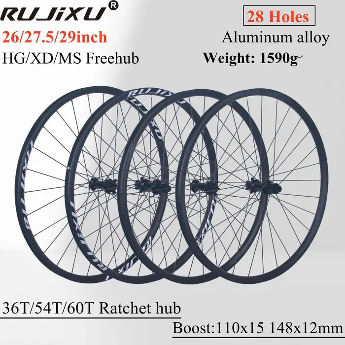 RUJIXU haute Performance 26/27.5/29 pouces ensemble de roues de vélo en alliage d'aluminium 28H Tubeless et pneu