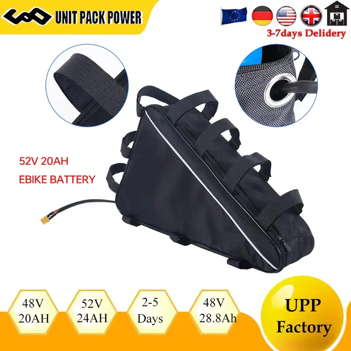 Batterie lithium triangulaire pour vélo électrique, 48V, 28Ah, 52V, 21700 cellules, 50A, BMS, grande