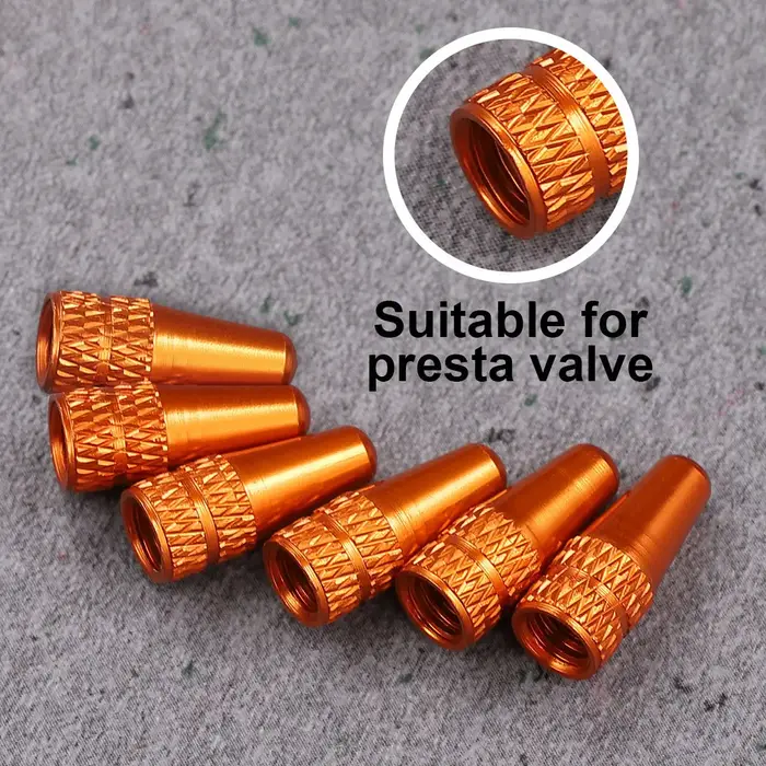 6 capuchons de valve de vélo orange de style français en alliage d'aluminium anodisé