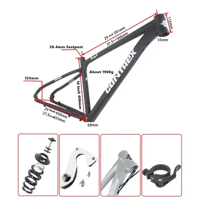 Cadre de vélo de montagne de 27.5 pouces 29 pouces, adapté au cône de frein à disque/tuyau de direction droit, pièces de cyclisme en alliage d'aluminium 6061 O.L.D135mm