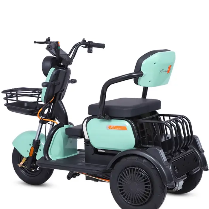Tricycle électrique 3 roues pour adultes 1000W avec paniers avant arrière et siège réglable en acier au carbone pour parents et enfants