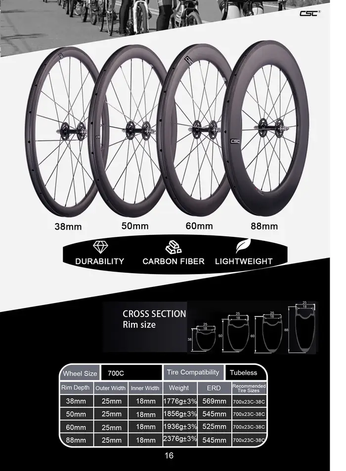 CSC 60mm 25mm de large 700C route vélo piste roues de vélo engrenage fixe carbone roues T800 carbone roues avec bord de freinage en basalte