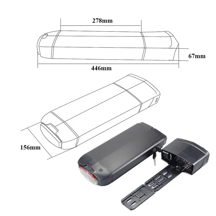 Batterie de vélo électrique EVRYjourney FATTIRE 500W pour porte-bagages arrière 48V 10.4Ah 12Ah 14Ah avec feu