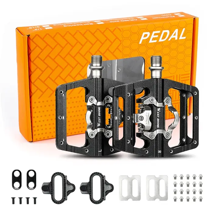 Pédales de vélo 2 en 1 double fonction Plat et SPD sans clip en alliage d'aluminium blanc pour VTT et route