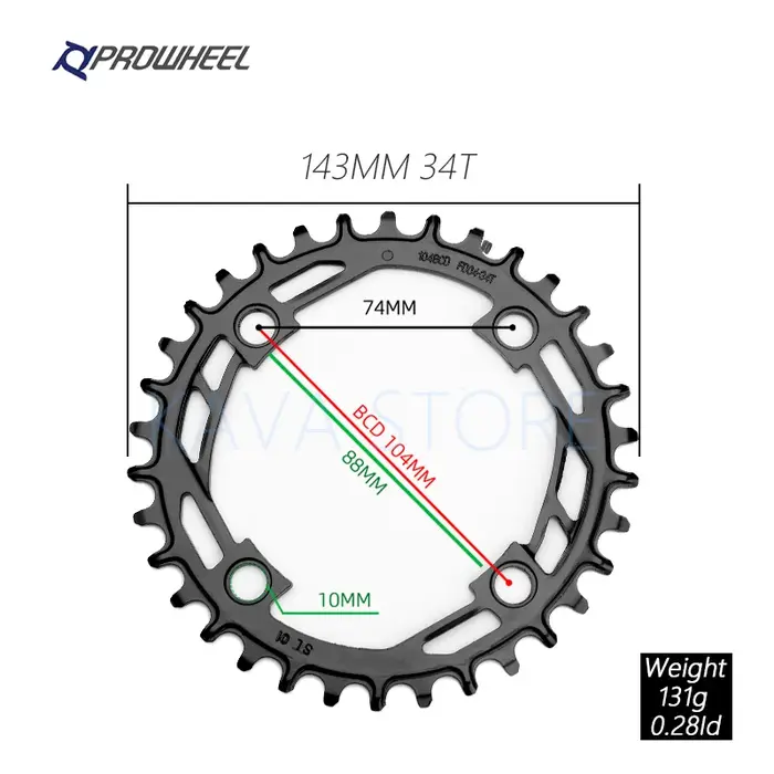 Prowheel 104BCD plateau rond vtt vélo 32T 34T 36T 38T 40T roue à chaîne large étroite