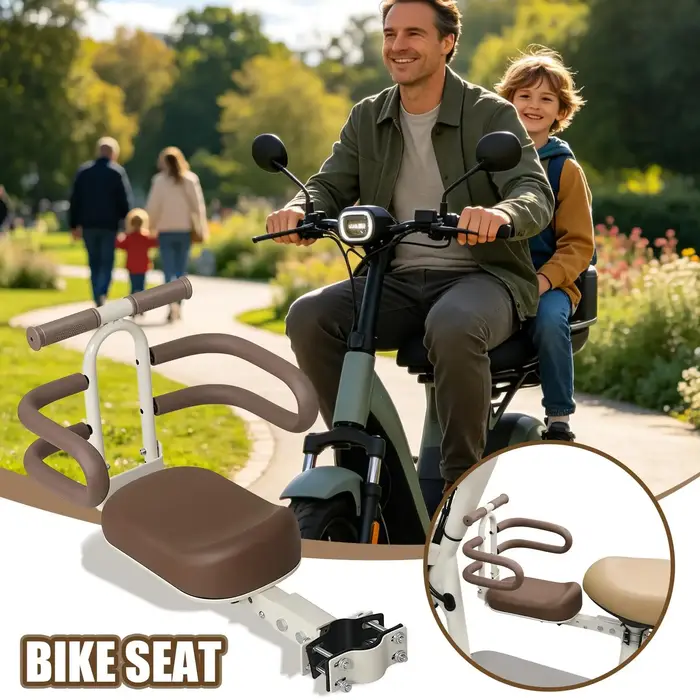 Siège tandem pour vélo adulte et scooter électrique, siège avant pliable pour enfant avec garde-corps pour vélo électrique