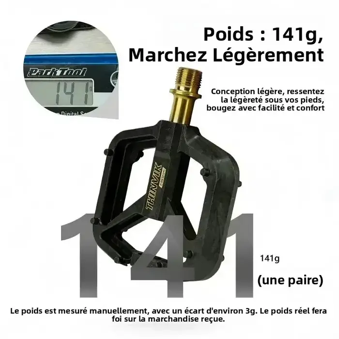 THINVIK Pédales de vélo plates ultralégères en fibre de carbone 141g avec axe en titane 3 roulements plateforme plate antidérapante pour vélos de route VTT