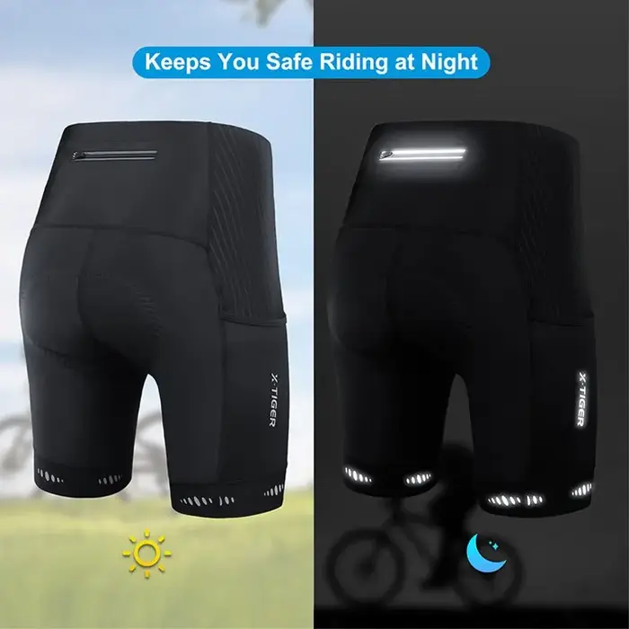 X-TIGER Hommes Cyclisme Shorts avec Poche Arrière 5D Gel Rembourré Vélo