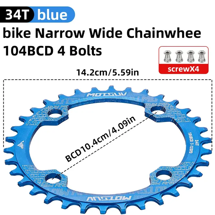 MOTSUV 104BCD vélo forme ronde roue à chaîne large étroite 32T/34T/36T/38T vtt plateau en alliage d'