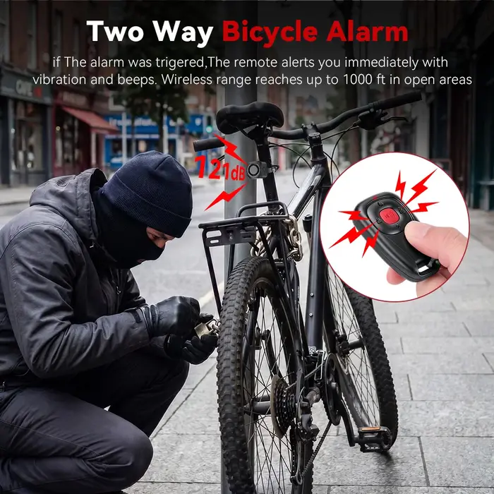 Alarme antivol sans fil pour vélo, détection de vibrations bidirectionnelle, alarme de vélo avec télécommande, étanche