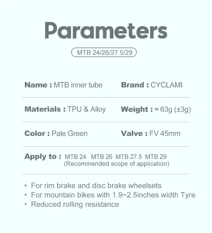 CYCLAMI chambre à air de vélo ultralégère vtt26 27.5 29 pouces matériau TPU pneu vtt